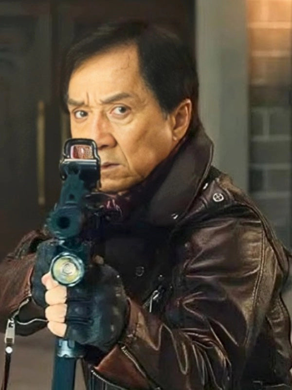 Jackie Movie Panda Plan 2024 Jackie Chan Brown Leather Biker Jacket