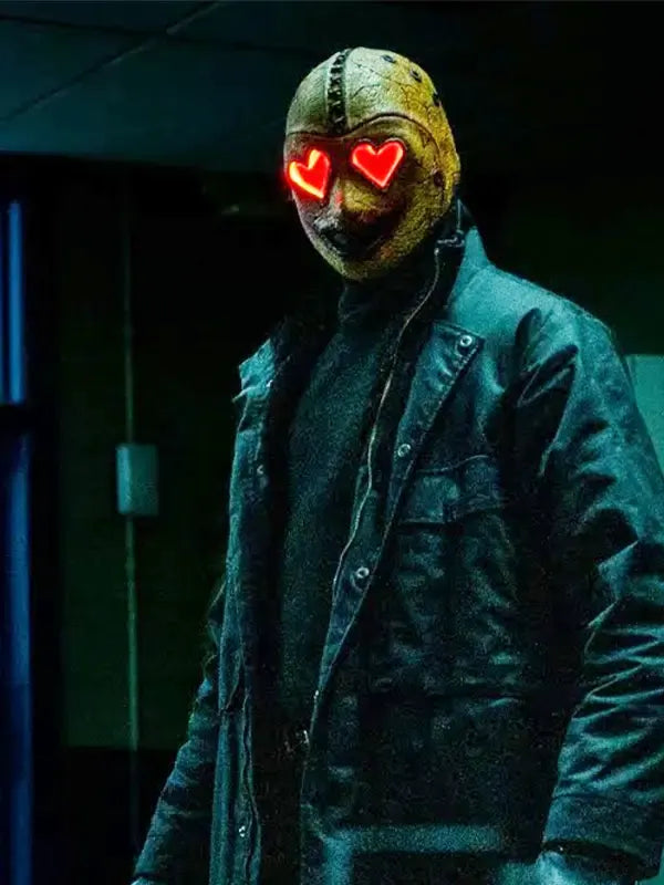 2025 Heart Eyes Costume Black Leather Trench Coat