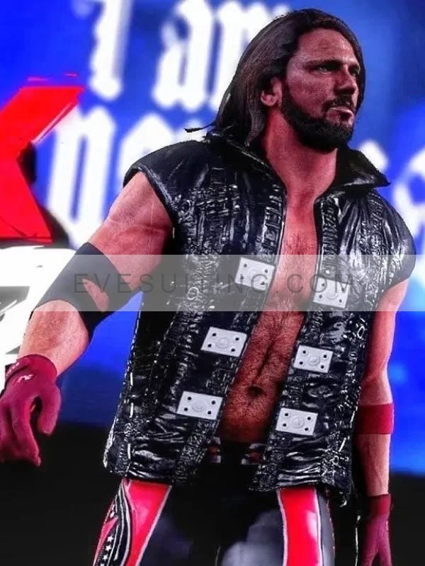 AJ Styles WWE Black Leather Hooded Vest