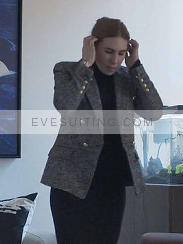 Ani Mouradian The Flight Attendant Zosia Mamet Grey Houndstooth Blazer