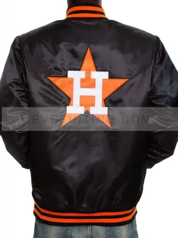 Astros Star Black Satin Bomber Starter Jacket