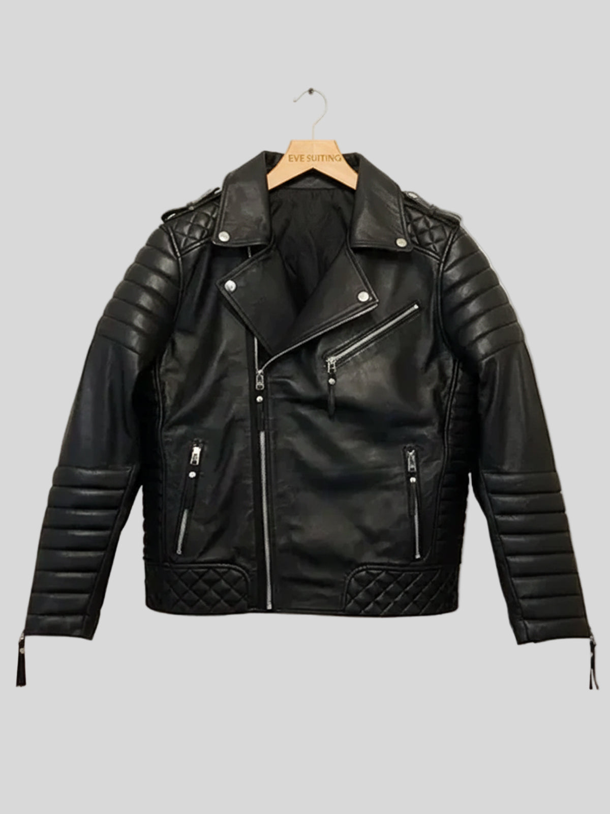 Black Quilted Biker Leather Jacket For Men