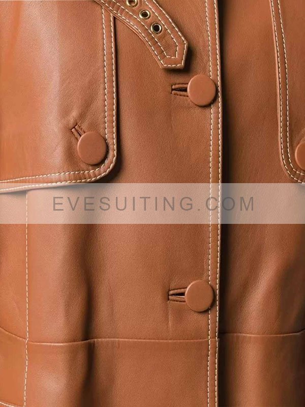 Brown Leather Belted Coat