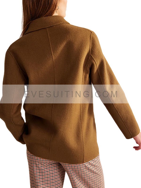 Camel Brown Wool Peacoat For Women's