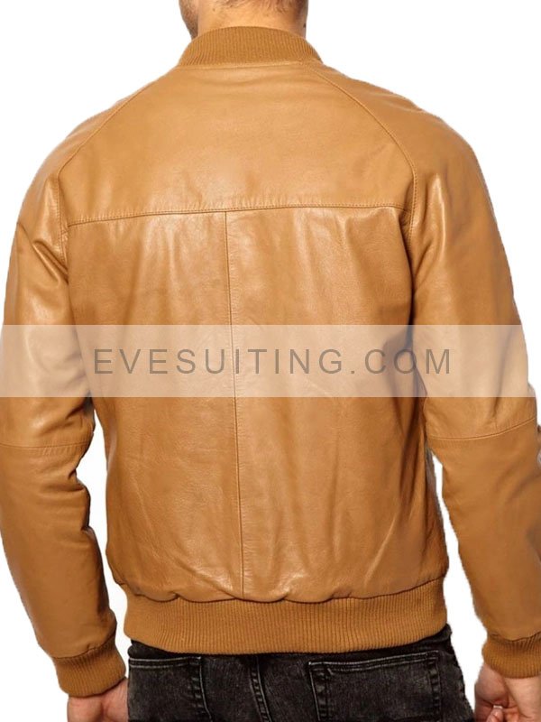 Casual Tan Brown Bomber Leather Jacket