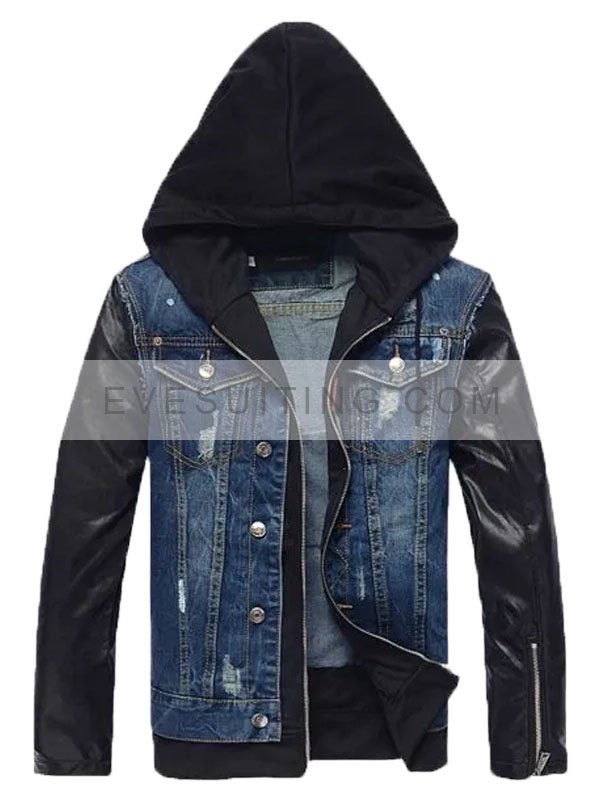 Denim Hooded Leather Jacket