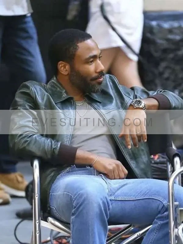 Donald Glover Black Leather Bomber Jacket