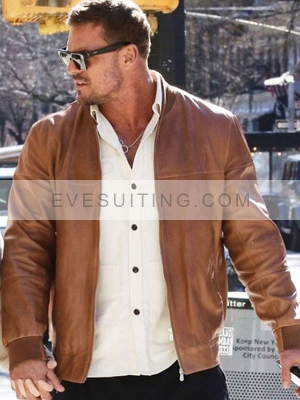 Ed Schmitt Movie Ordinary Angels 2024 Alan Ritchson Brown Waxed Leather Bomber Jacket