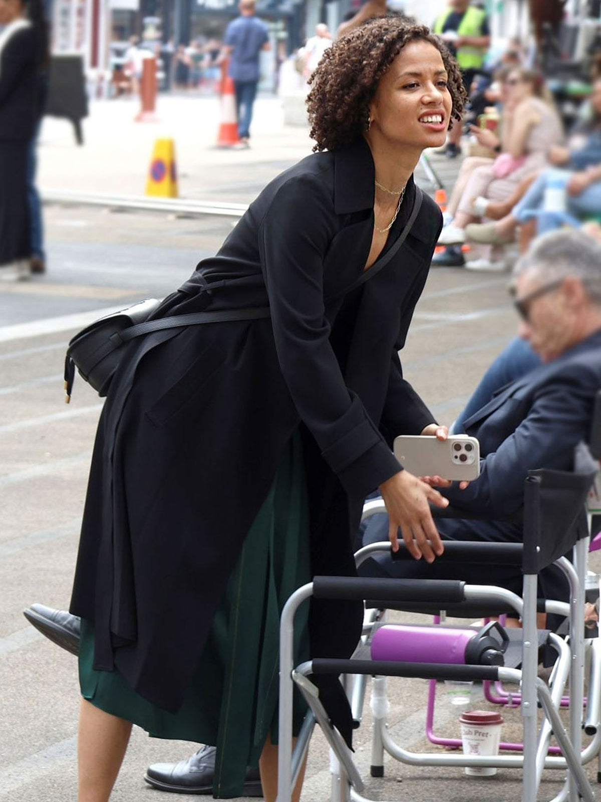 Elegant black wool trench coat inspired by Abby in Lift 2024