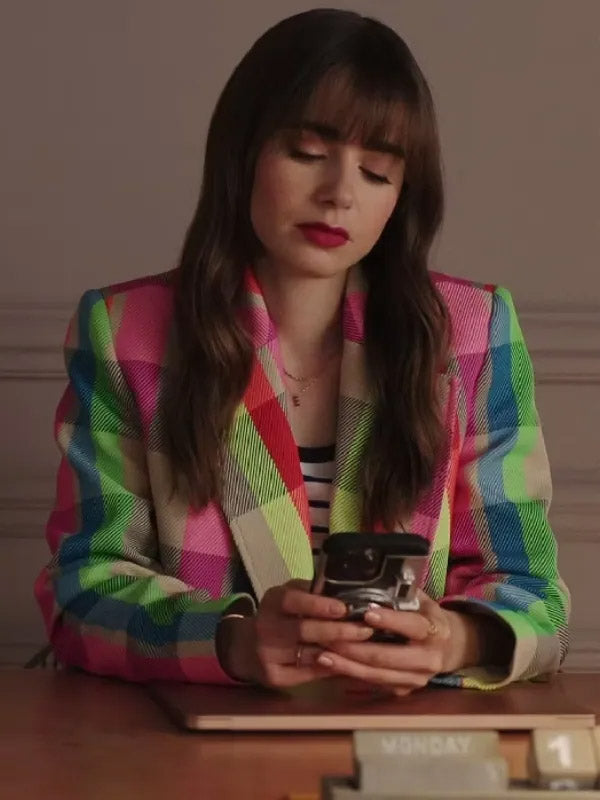 Emily Cooper Emily In Paris S03 Lily Collins Multi-Color Checkered Blazer