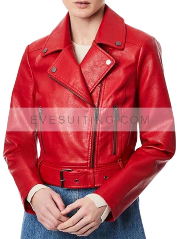 Emily Red Leather Biker Jacket