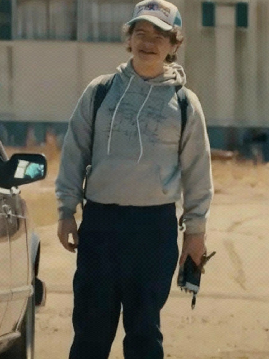 Gaten Matarazzo Tv Series Stranger Things Dustin Henderson Grey Hoodie
