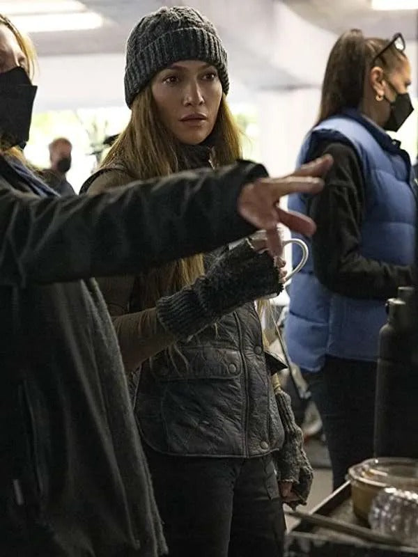 Jennifer Lopez Movie The Mother 2023 Black Quilted Vest