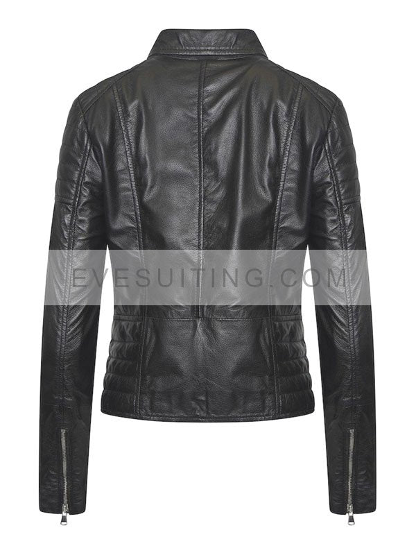 Leather Motorcycle Jacket In Black Color