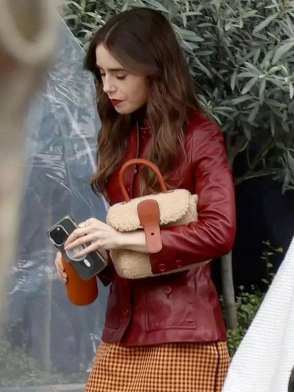 Lily Collins Red Jacket