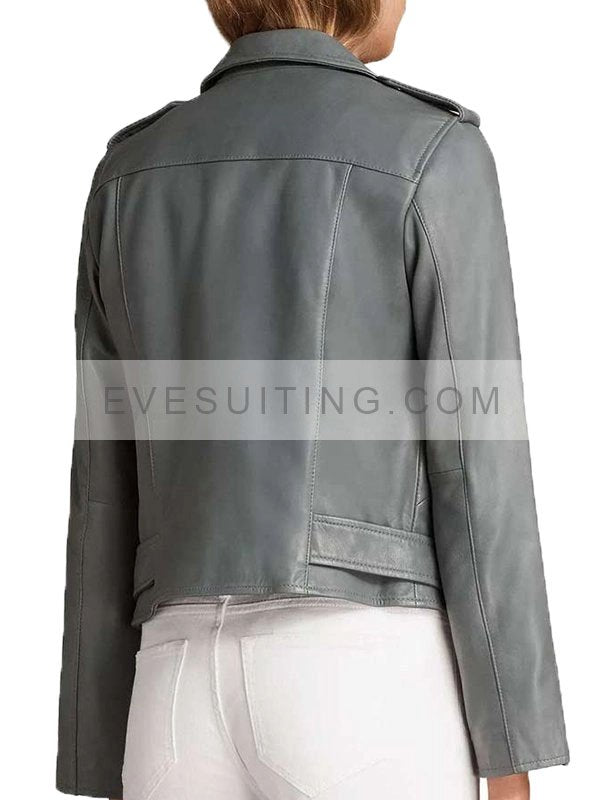Mekia Cox The Rookie Nyla Harper Grey Leather Motorcycle Jacket
