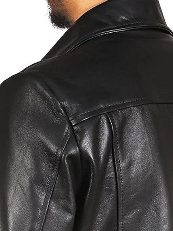 Men's Jordan Black Leather Trench Coat