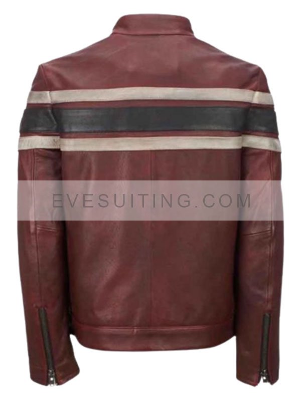 Mens Retro Maroon Waxed Cafe Racer Vintage Leather Biker Jacket