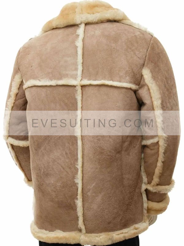 Mens Sand Color Shearling Sheepskin Leather Coat For Winter