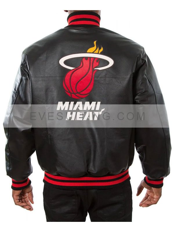 Miami Heat Black Leather Bomber Jacket