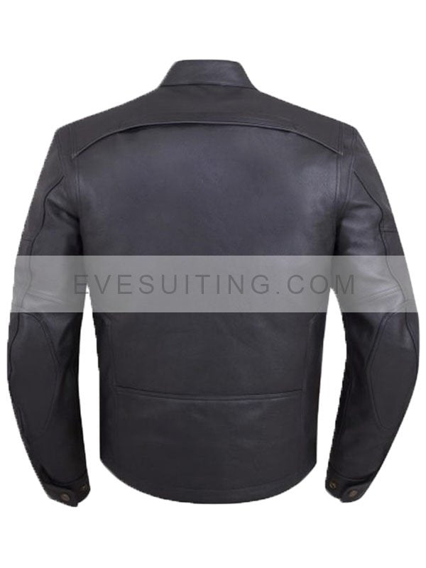Motorcycle Snap tab Collar Black Leather Jacket
