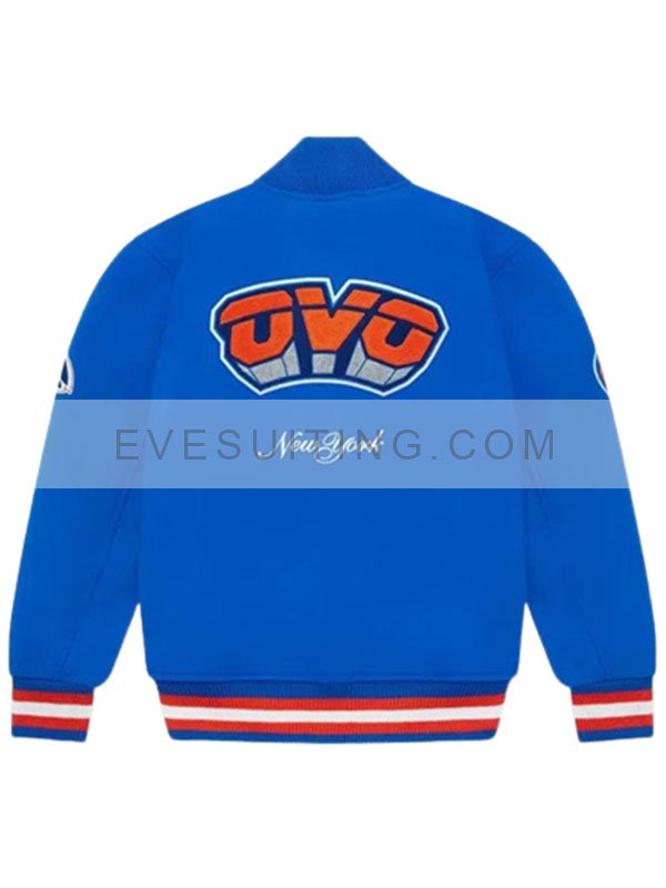 New York Knicks October’s Very Own OVO Blue Varsity Bomber Jacket