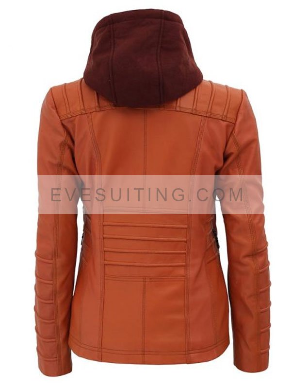 Amelia Women's Orange leather Jacket