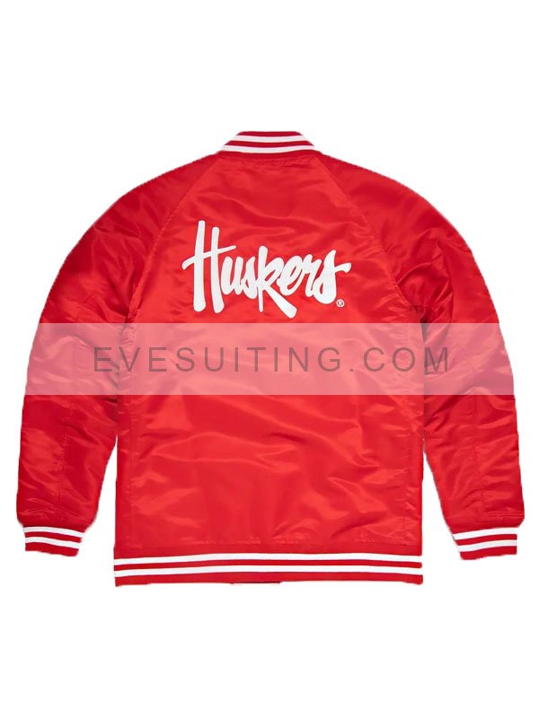 Red Varsity Nebraska Cornhuskers Bomber Satin Jacket