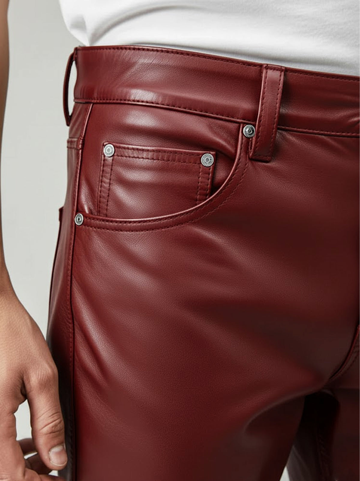 Men's Red Biker Leather Pants