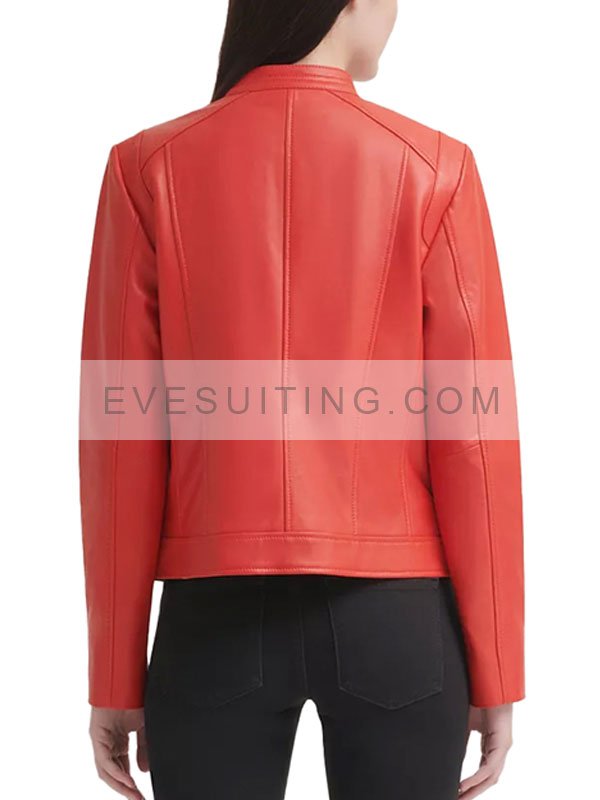 Simple Style Red Motorcycle Leather Jacket For Womens