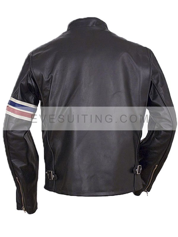 Striped Black Leather Biker Jacket For Men's