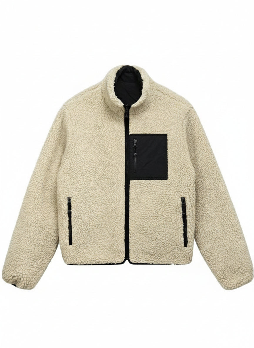 Stussy 8 Ball Reversible White Sherpa Jacket - Recreation