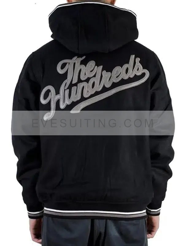 The Hundreds Hooded Black Letterman Bomber Wool Jacket