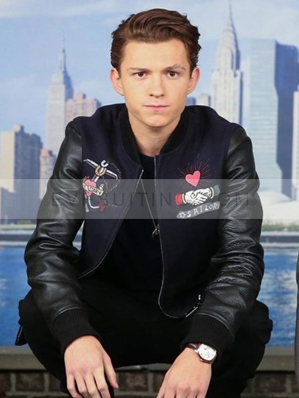 Tom Holland Black Varsity Jacket
