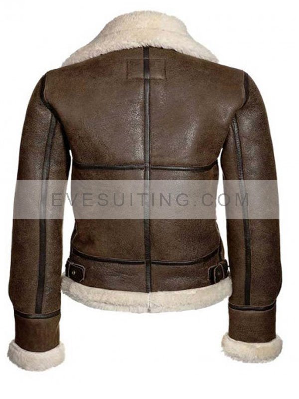 Womens Chocolate Brown Leather Shearling Sheepskin Winter Jacket