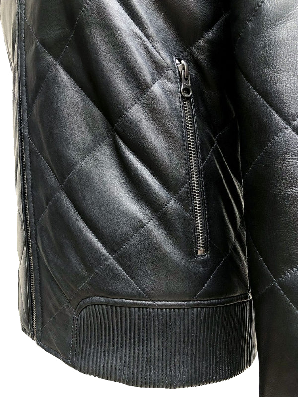 Women's Quilted Black Leather Oversized Bomber Jacket
