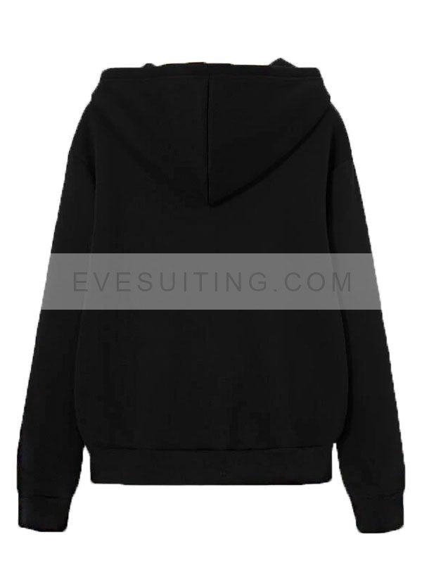 Y2k Rhinestone Skeleton Black Hooded Collar Hoodie