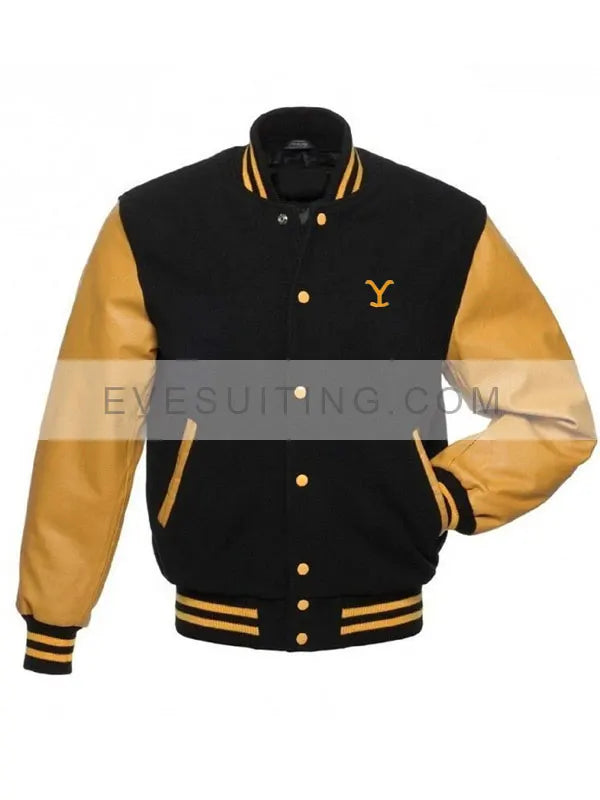 Yellowstone Dutton Ranch Black And Yellow Varsity Letterman Jacket