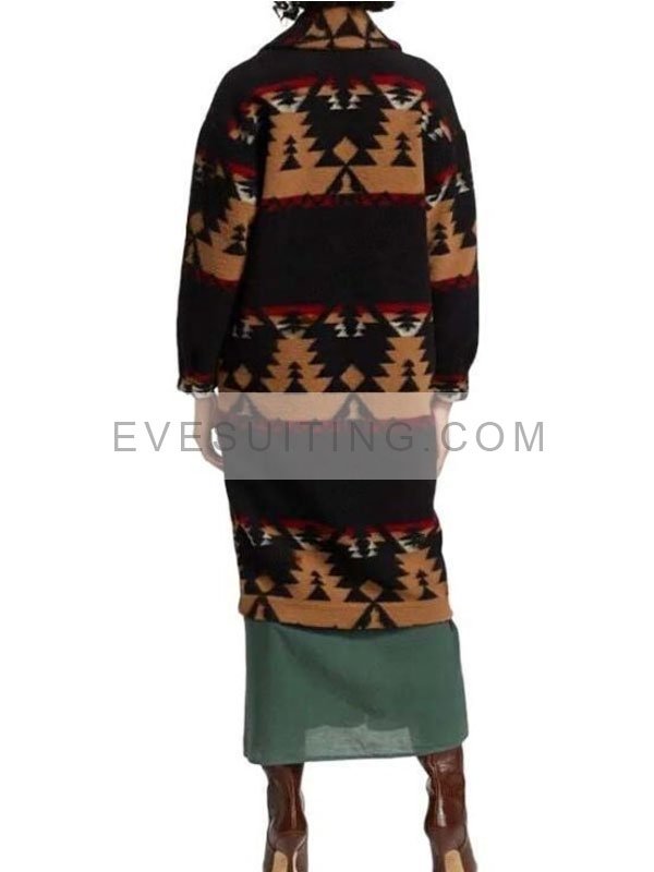 Yellowstone S05 Beth Dutton Black Printed Wool Coat