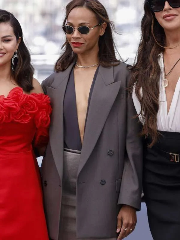 Zoe Saldana Emilia Pérez 2024 Grey Coat