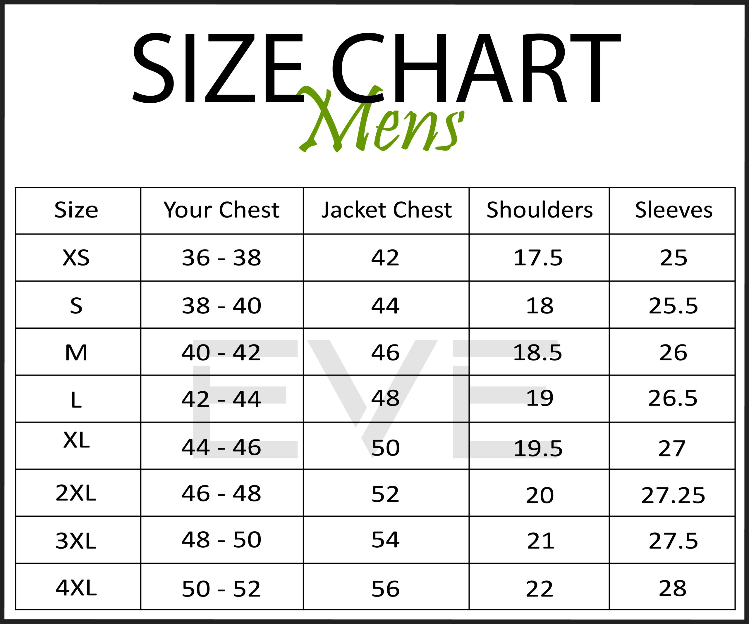 Size Chart Men