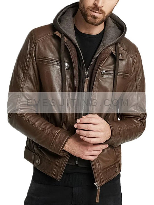 Men's Dark Brown Leather Biker Jacket