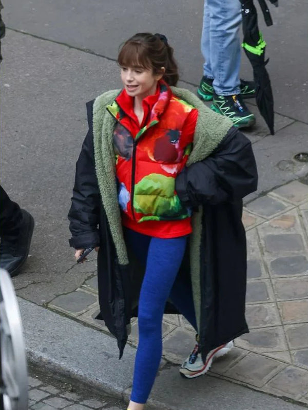 Emily Cooper Emily In Paris S04 Lily Collins Black Shearling Coat