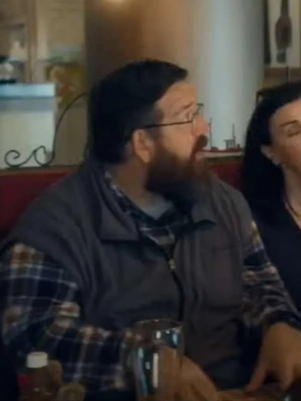 Nick Frost Movie Get Away 2024 Grey Vest