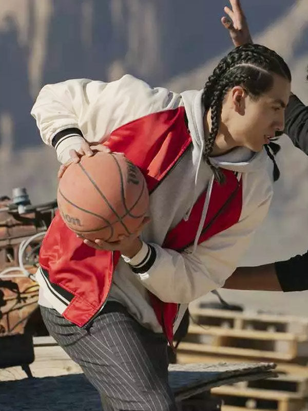 Nataanii Jackson Movie Rez Ball 2024 Kusem Goodwind Red And White Bomber Jacket