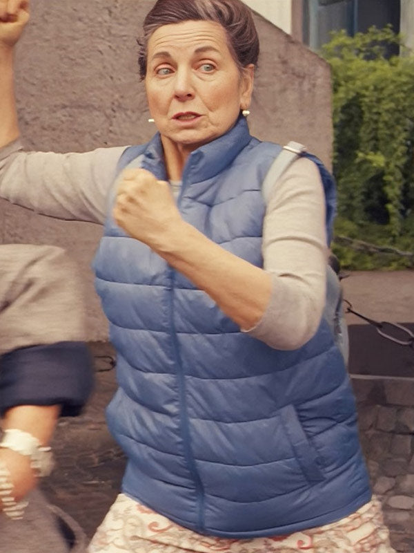 Diane Movie A Real Pain 2024 Liza Sadovy Blue Puffer Vest