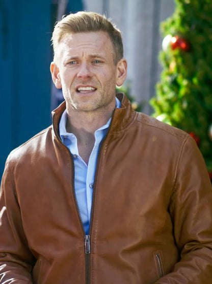 Greyson Movie A Christmas Less Traveled 2024 Eric Johnson Brown Leather Jacket