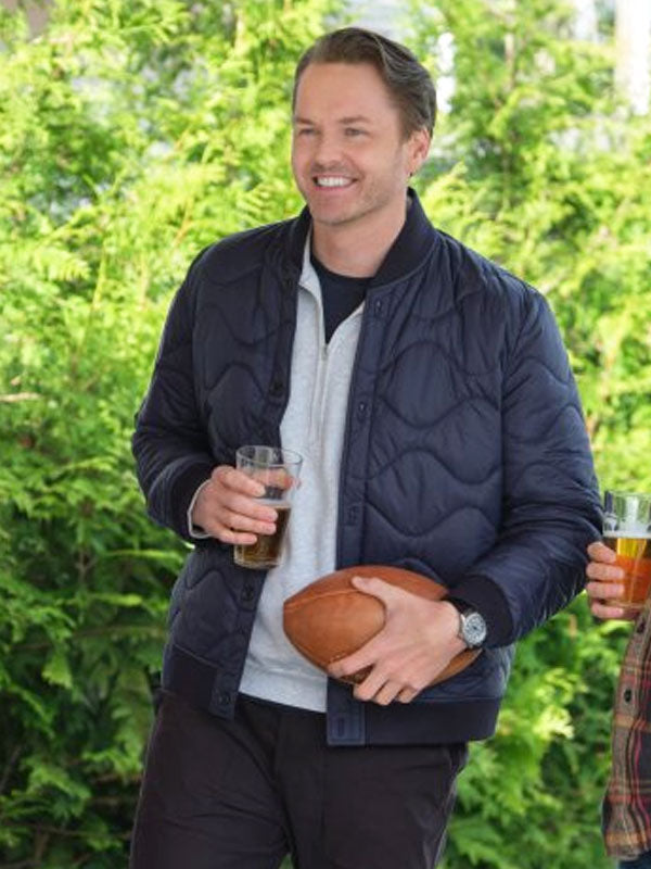 Mark Wallace Movie Falling Together 2024 Paul Campbell Blue Quilted Jacket