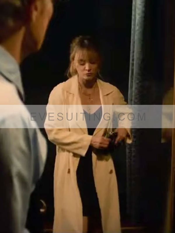 Emma Brackett Role Play 2024 Kaley Cuoco White Wool Long Coat