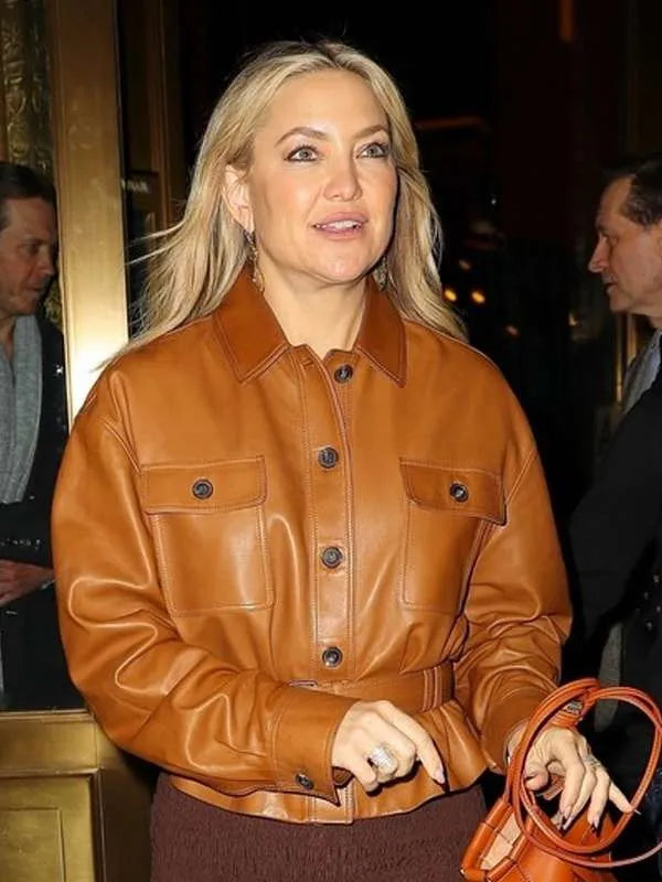 2025 Kate Hudson Brown Leather Jacket